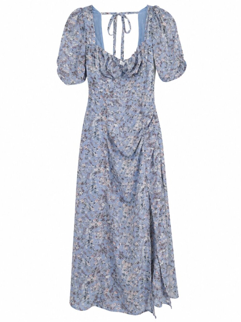 ASTR The Label Blue Floral Puff Sleeve Maxi Dress Size S